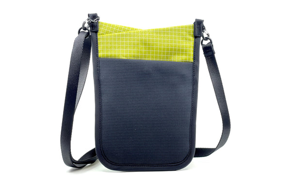 The rear of the P.I.K.A. Pouch in Wasabi (green with white gridding) 200 Halcyon.